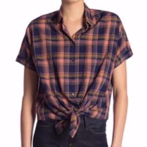 Madewell Button Top | Rainbow Plaid Tie Front
